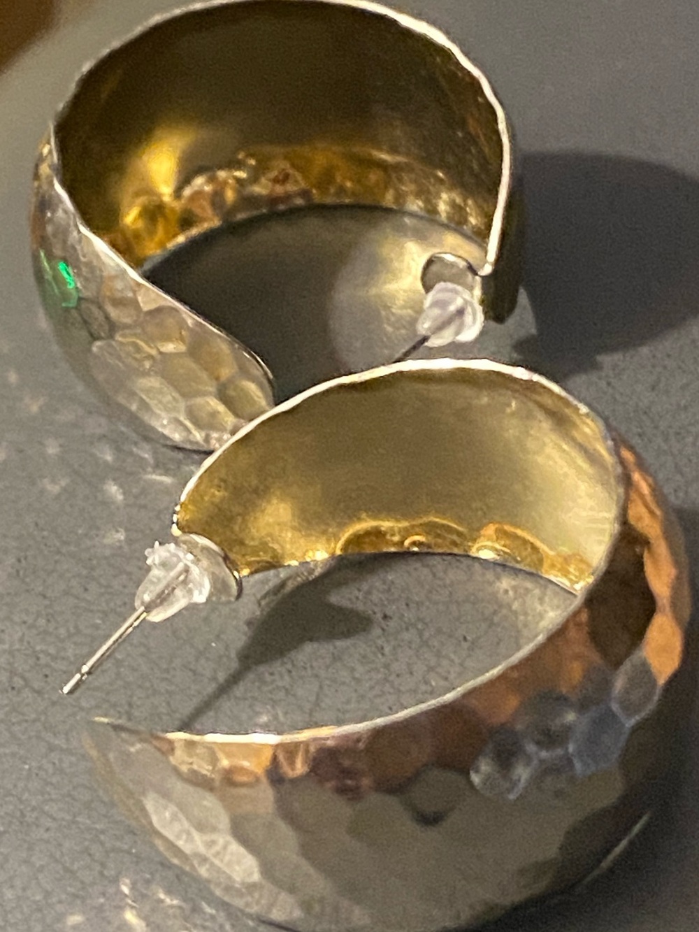 Chunky Light-Weighted Wide Hammered Half-Hoop Stud Post Pierced Earrings